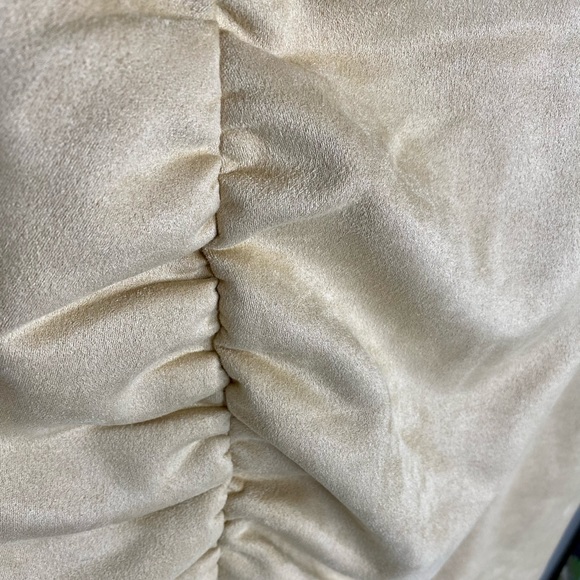 NWT FREE PEOPLE Cinched Seam High Rise Slit Detail Tan Faux Suede Mini Skirt - Picture 5 of 9